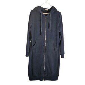 Elesol Womens Longline Zip Up Hoodie Dress Navy Blue Fleece Lined Midi Medium